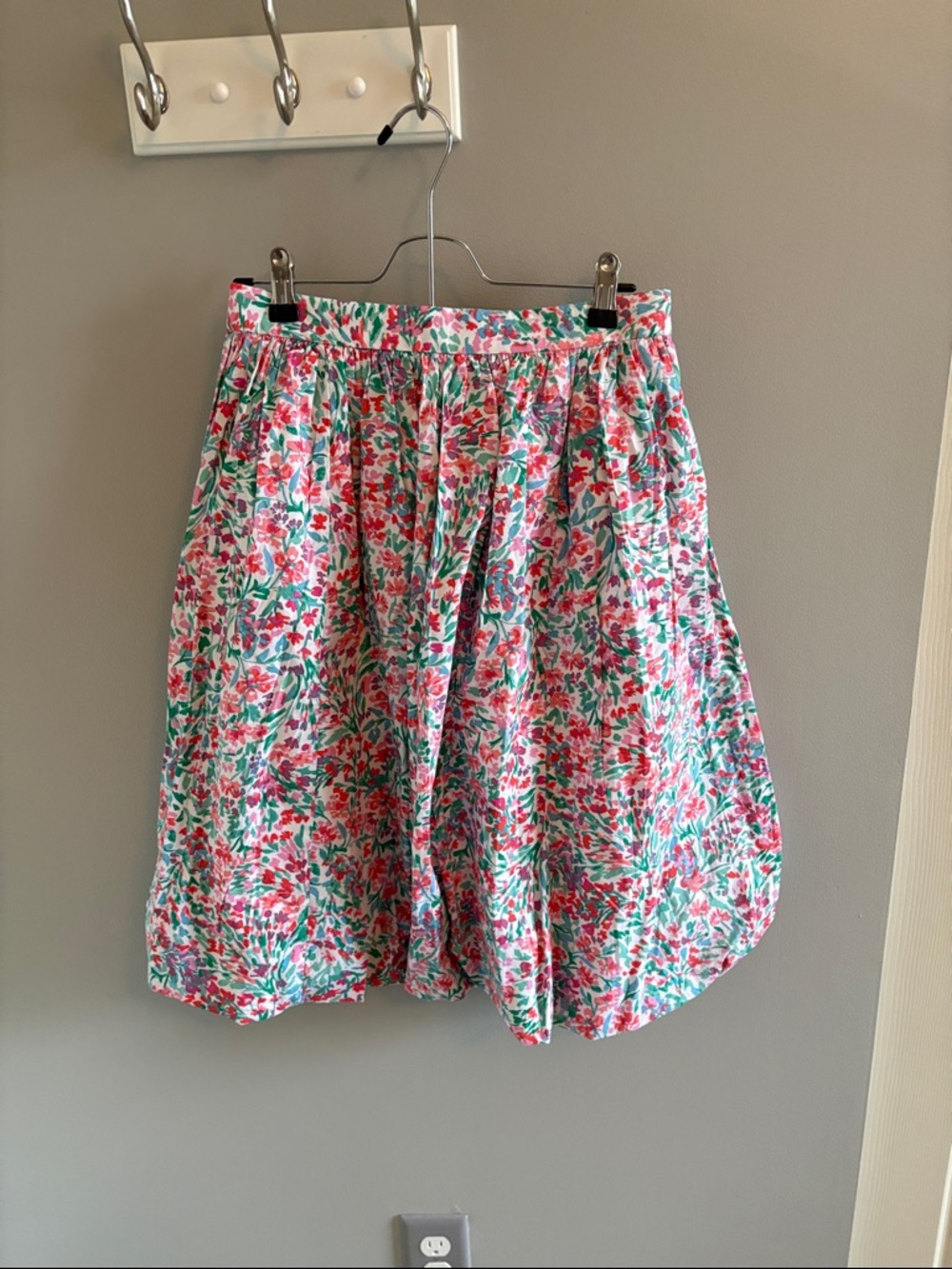 Floral bubble hem A-Line Skirt in Pink and Green